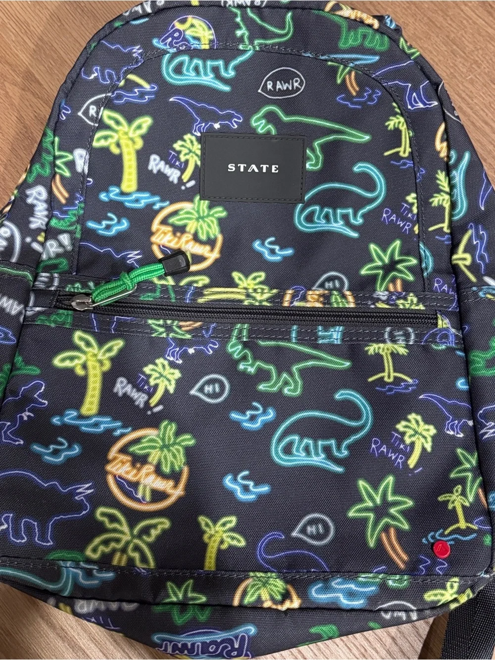 State Kids Mini Neon Dino Print Backpack - Black/Green/Blue